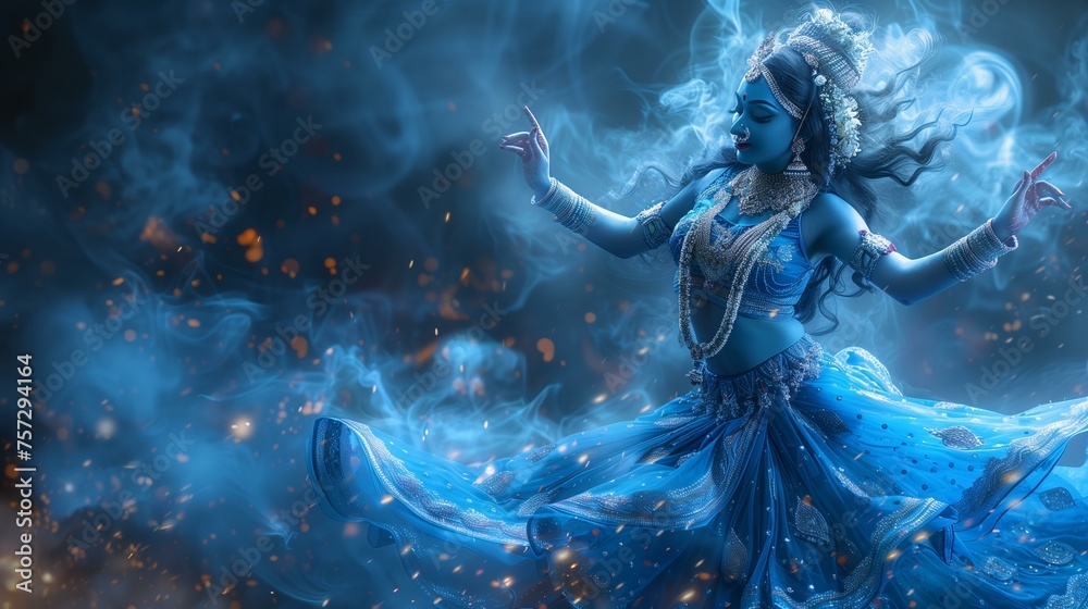 goddess Kali Ma performing the dance of creation, preservation and destruction, Hindu deity, goddess of death and destruction - obrazy, fototapety, plakaty 