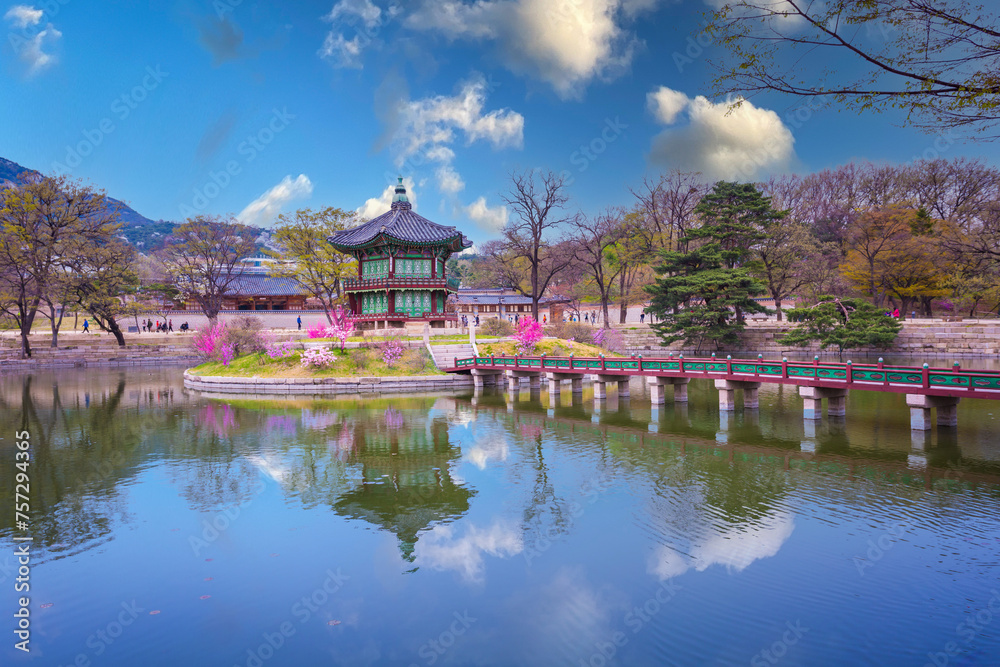 Gyeongbokgung palace in spring time in seoul city of korea, south korea. Gyeongbokgung palace in spring time in seoul city of korea, south korea.