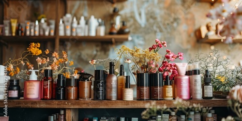A row of beauty products on a shelf photo
