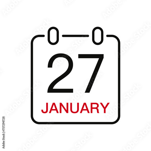 January 27 date on the calendar, vector line stroke icon for user interface. Calendar with date, vector illustration.