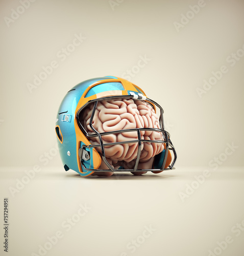 Brain protected by a helmet. The concept of intellectual property protection or mind care.