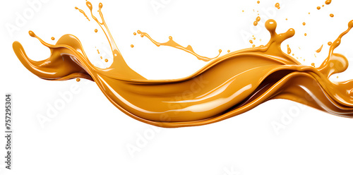 Liquid caramel wavy splash isolated on transparent background photo