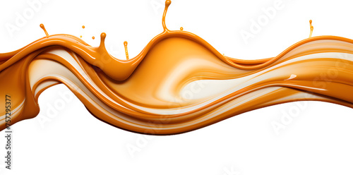 Liquid caramel wavy splash isolated on transparent background photo