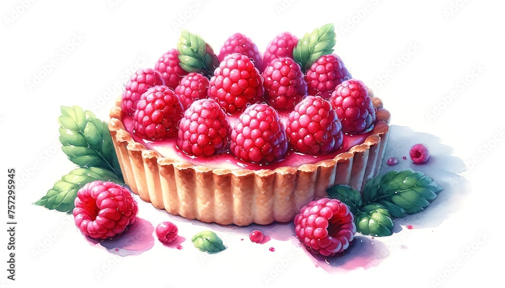 Watercolor painting of Raspberry Tart Watercolor painting of Raspberry Tart