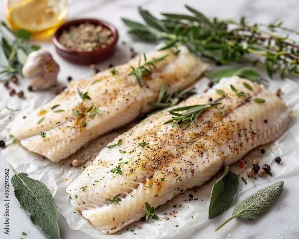 The perfect flounder fillet seasoned and ready for cooking The perfect flounder fillet seasoned and ready for cooking