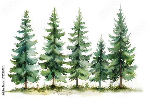 Watercolor pine trees isolated on white background © AI Petr Images