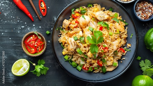 Traditional Khao Pad Thai fried rice with chicken