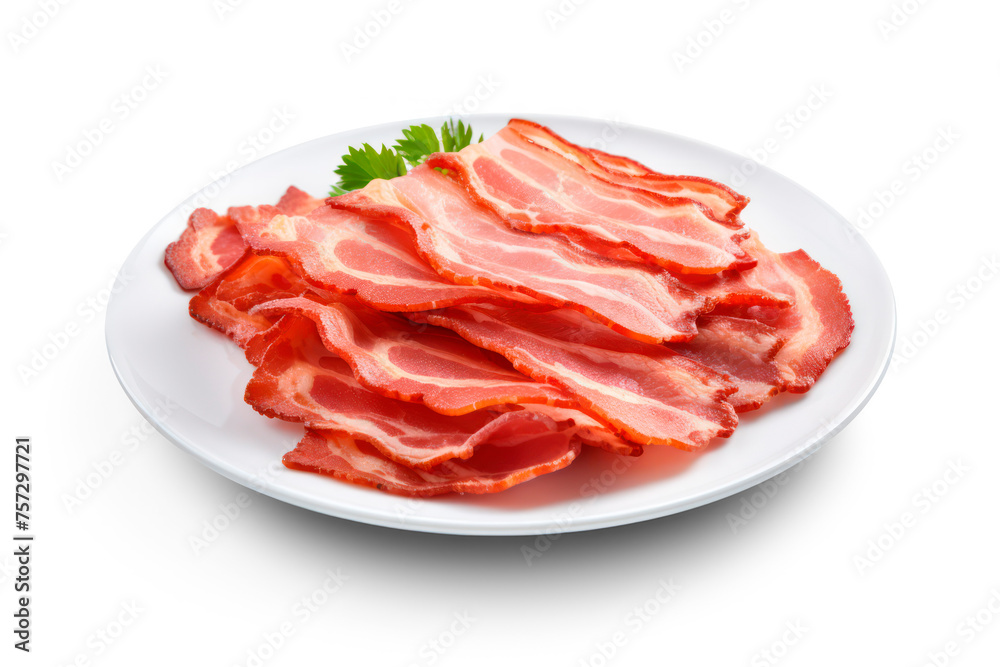 bacon on a plate on transparent background, png file