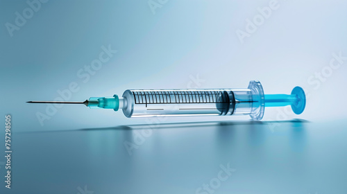  syringe and needle on blue background, ai photo