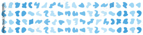 Set of blue splashes and drops. Blue watercolor spots.