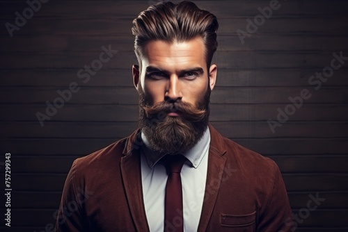Attractive man with stylish, well-groomed beard and mustache posing for a portrait