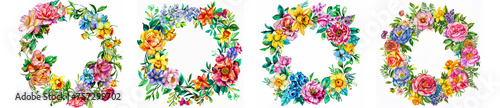 watercolor illustration clipart of a cheerful floral wreath.