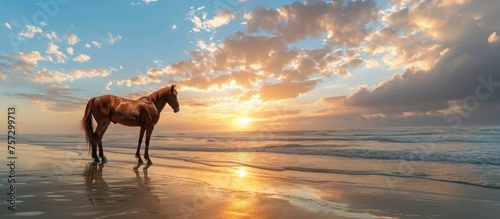 Horses are on the beach at sunset © zaen_studio