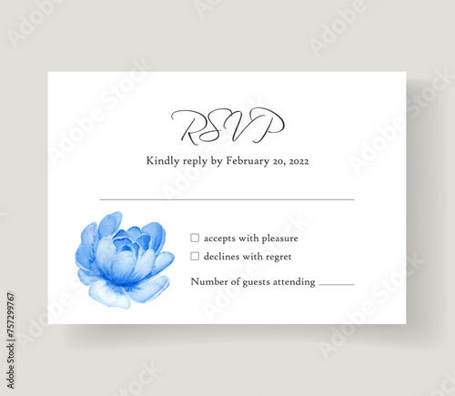 RSVP template with Watercolor blue Peony.