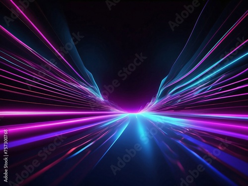 Abstract futuristic background of wave-moving neon lines and high-speed light streaks