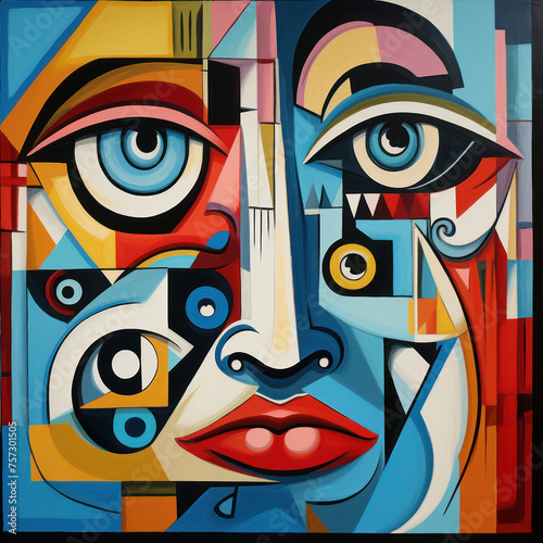 Colorful cubist portrait with dynamic eyes