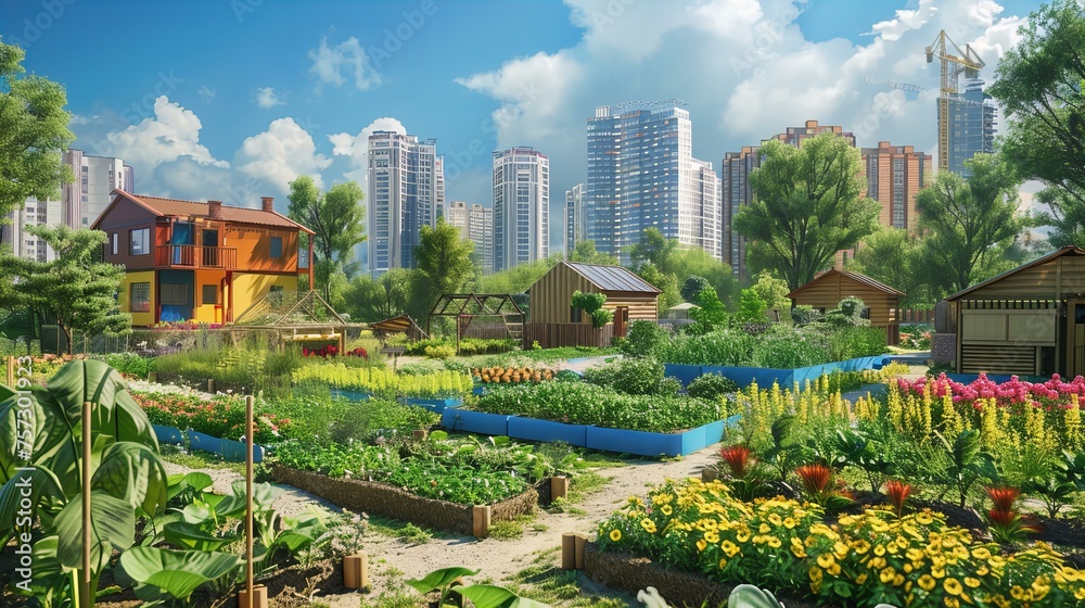Fototapeta premium garden with flowers and trees