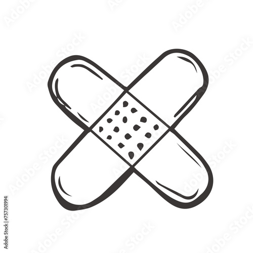 Adhesive plaster hand drawn outline doodle icon. Adhesive bandage as medical first aid concept vector sketch illustration for print, web, mobile and infographics isolated on white background.