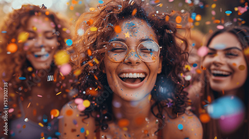 Joyful Woman Celebrating with Confetti and Glitter