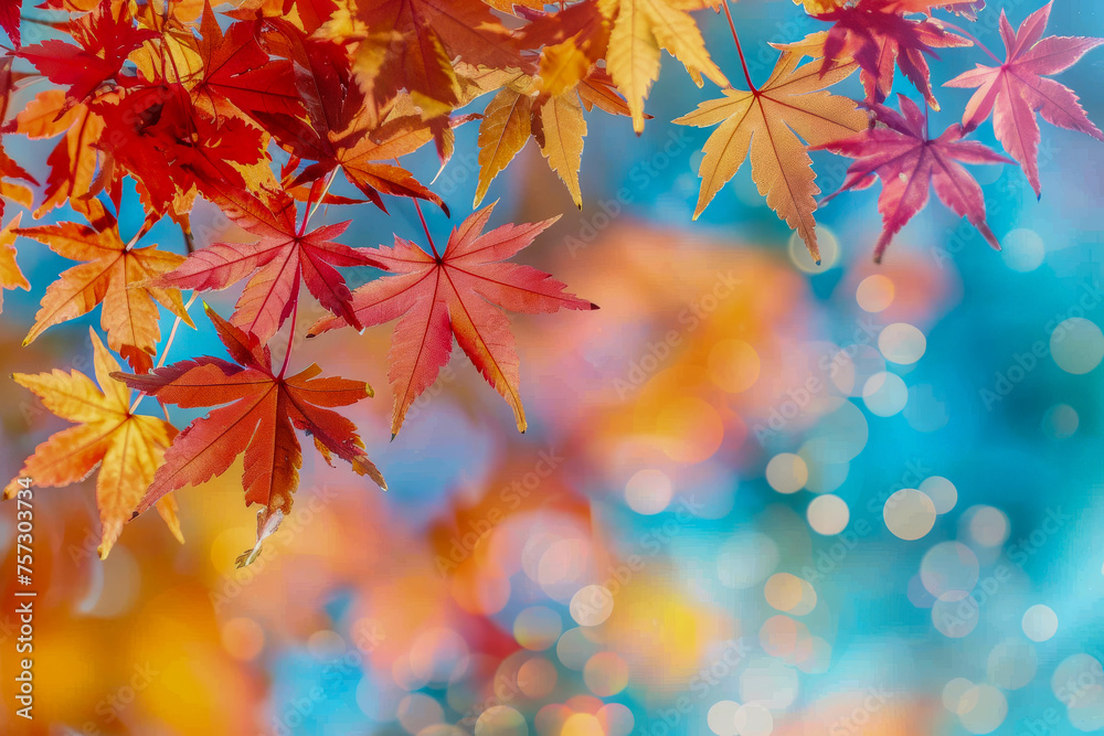 A vibrant canopy of autumn maple leaves, with a backdrop of soft bokeh, encapsulating the warm colors of the fall season A vibrant canopy of autumn maple leaves, with a backdrop of soft bokeh, encapsulating the warm colors of the fall season