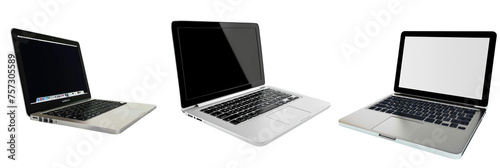 3D laptop icon set with a transparent background, ideal for technology-related themes in business, education, and events.