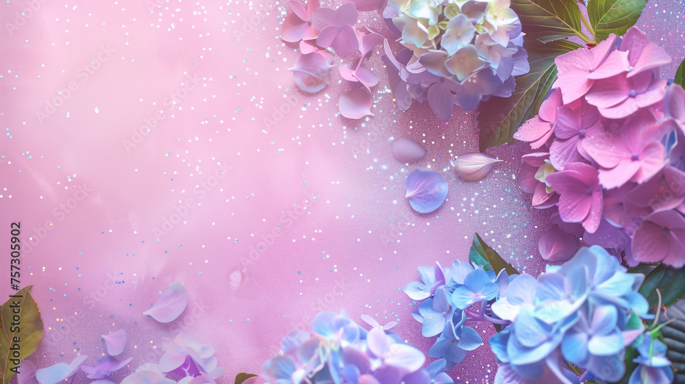 hydrangeas flowers with glitter bokeh background