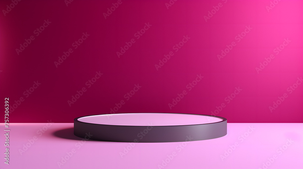 A stylish dark circular pedestal on a purple gradient background, perfect for product showcasing or visual merchandising, product presentations A stylish dark circular pedestal on a purple gradient background, perfect for product showcasing or visual merchandising, product presentations