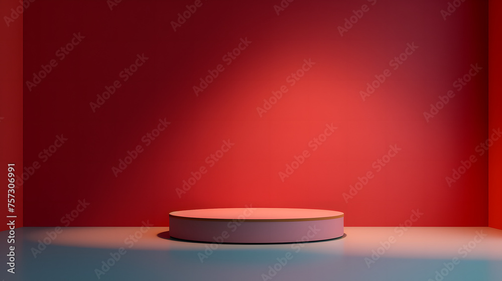 Minimal style visual with a moody red gradient background highlighting a product display podium, product presentations Minimal style visual with a moody red gradient background highlighting a product display podium, product presentations