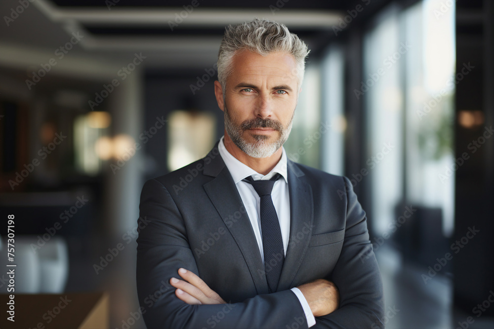 Confident middle aged business man office worker with arms crossed AI generative