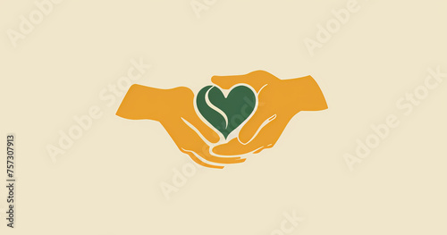 Charity, artwork and illustration of colourful hand holding a heart for support, relief and donations. Closeup, mockup and awareness poster or banner for background, wallpaper and digital design