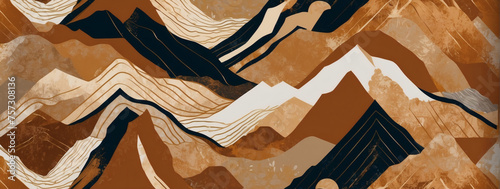 Abstract art depiction of mountains in warm topaz tones, perfect for creating a luxury ambiance in premium wallpaper and wall art. © xKas