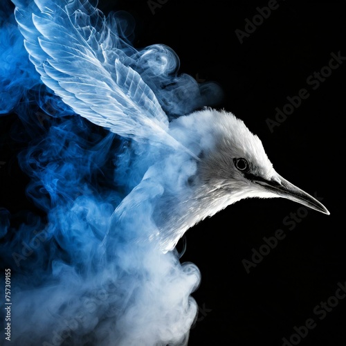white bird on blue background