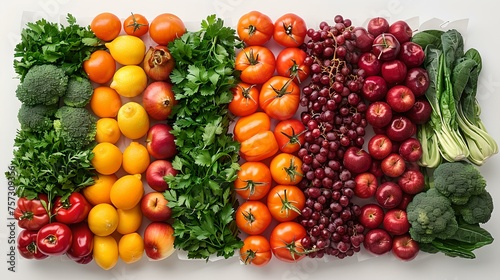 Fresh rainbow vegetables arrayed elegantly for healthy lifestyle. vibrant colors, nutrition concept. ideal for recipe background, diet promotion. AI photo