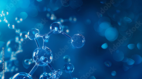 Molecules Float in Blue Blank Space with Copy Space, Scientific Research and Technology Concept, Molecular Structure Background, Generative AI