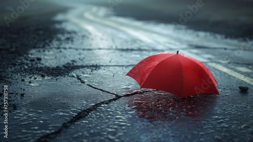 A red umbrella in the gray of everyday life. 