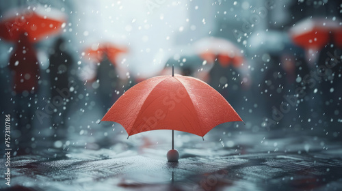 A red umbrella in the gray of everyday life. 