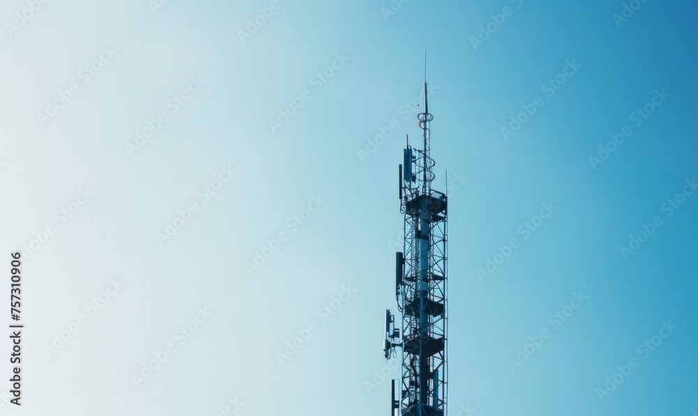 Tall tower with a cell phone antenna rising against the sky Tall tower with a cell phone antenna rising against the sky