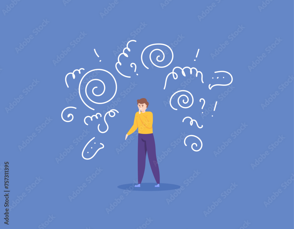 illustration of a man feeling excessive anxiety. anxious, worried and afraid. Anxiety disorder symptoms. mental health problems. mental disorders. illustration concept design. graphic elements. vector illustration of a man feeling excessive anxiety. anxious, worried and afraid. Anxiety disorder symptoms. mental health problems. mental disorders. illustration concept design. graphic elements. vector