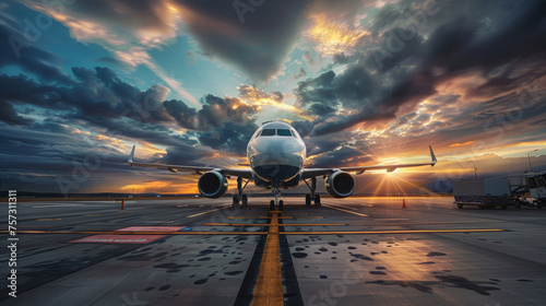 Airplane. Beautiful photo of passenger airplane on the runway and in the air.  photo
