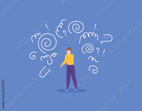 illustration of a man feeling excessive anxiety. anxious, worried and afraid. Anxiety disorder symptoms. mental health problems. mental disorders. illustration concept design. graphic elements. vector