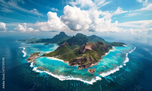 Indian Ocean with an aerial photograph showing the rugged coastline and crystal clear waters