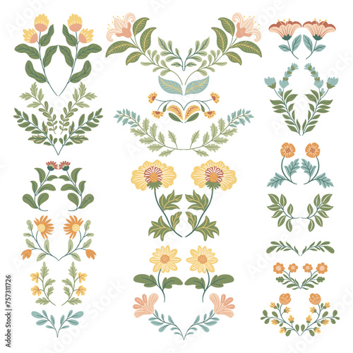 Vector illustration with floral compositions in foul style