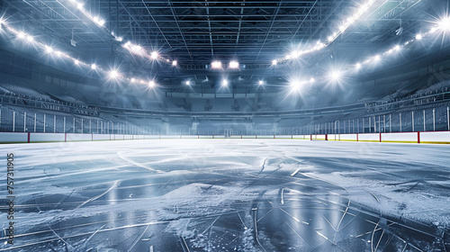 Hockey Ice Rink Sport Arena Empty Field - Stadium, Winter Sports Competition Venue, Sporting Event Concept, Generative AI