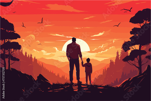 Father and little daughter playing silhouettes, Father playing with daughter on sunset, Silhouette of a little girl and dad sunset background