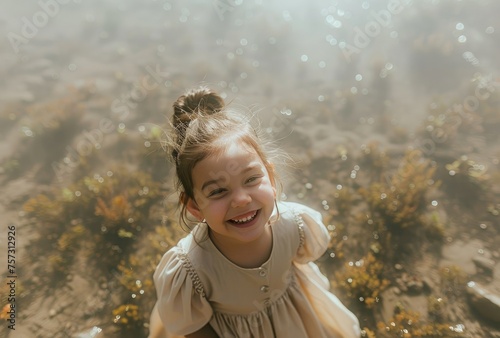 Sunlit Joy: Cinematic Close-Ups of Happy Little Girls in Family Movie Style