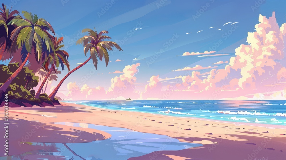 Illustration of tropical island beach background.