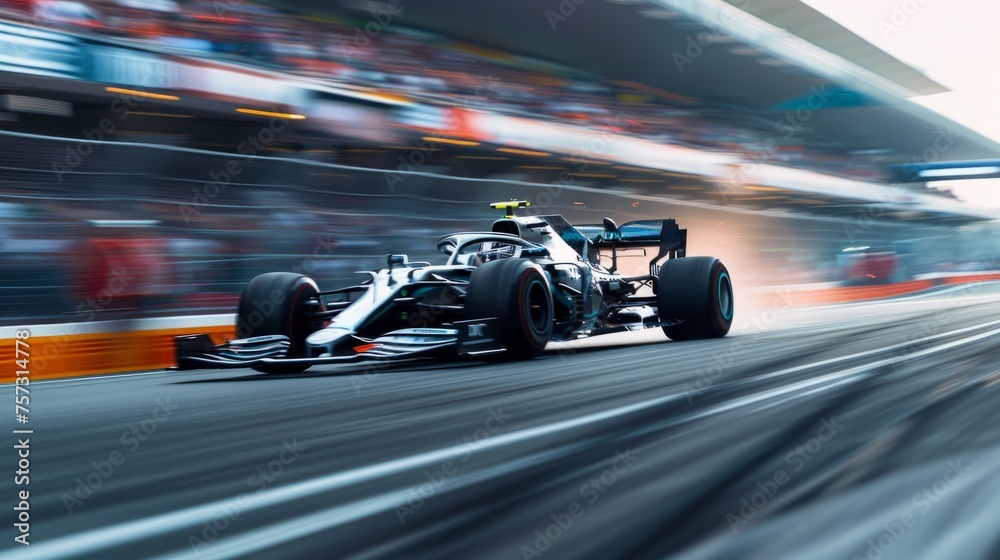 Fotobehang Formule 1 High speed racing car in motion during race competition. Blurred background creating sense of speed #757314778