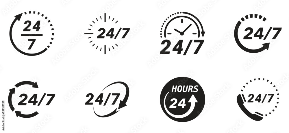 24/7 vector icons. Simple illustration set of 24/7 elements, editable icons