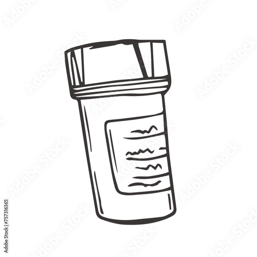 Vector sketch pills, tablet, capsule and package bottle isolated on white background. Hand drawn medical illustration.