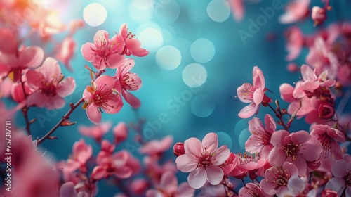 Pink Flowers Close Up on Tree © olegganko